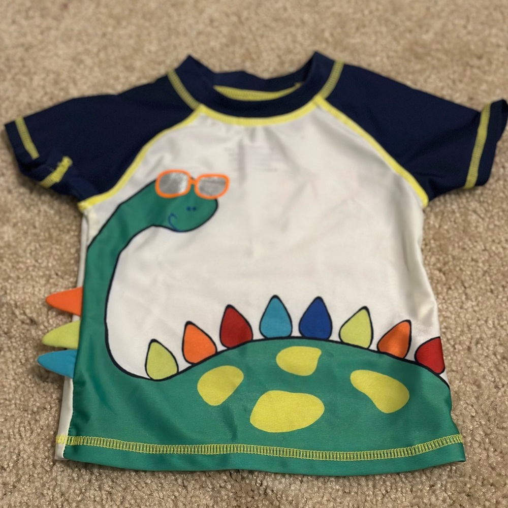 Freestyle Kids Swim Rashguard - Navy and White with Dinosaur Design